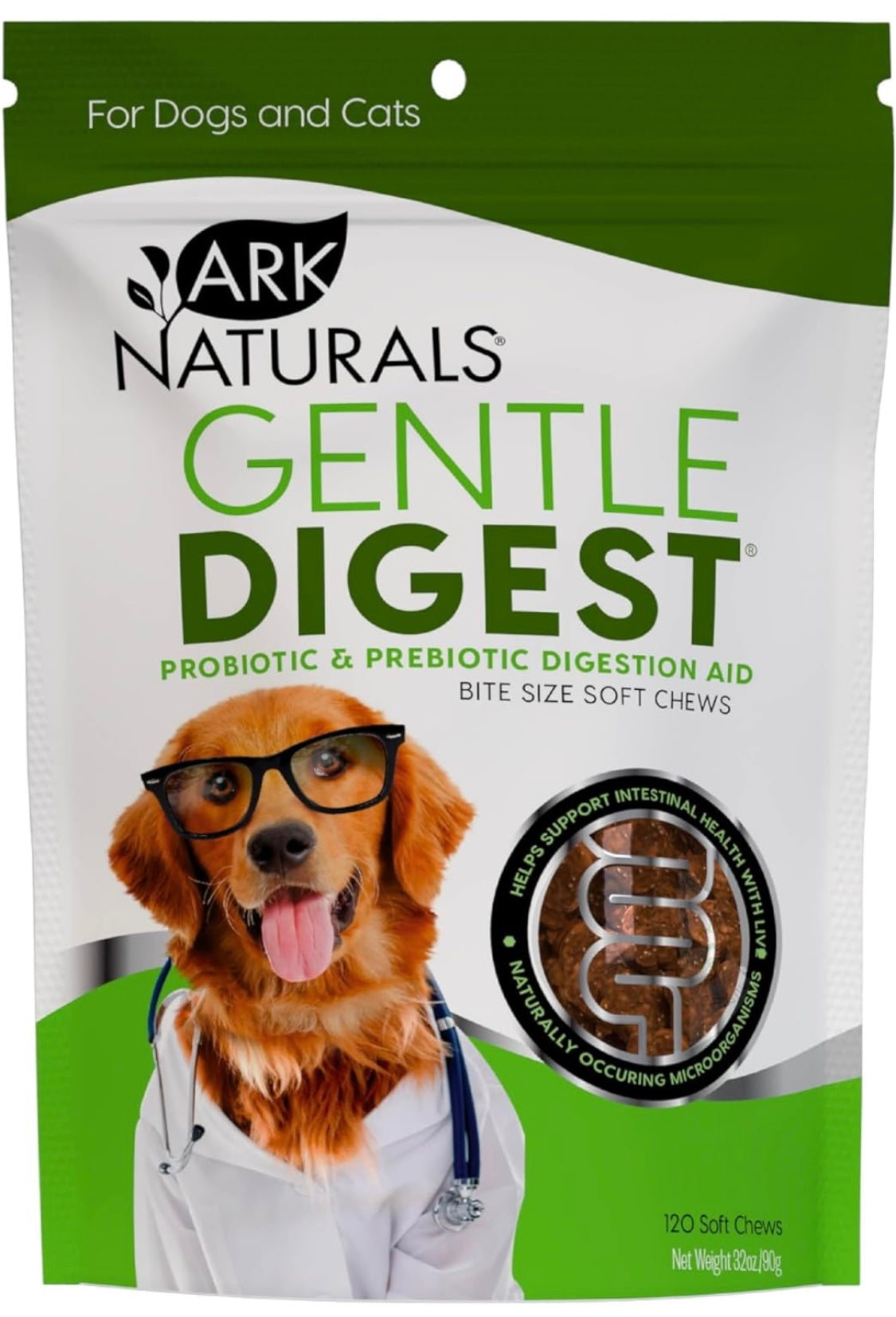 Ark Naturals Gentle Digest Soft Chews, Vet Recommended Dog and Cat Prebiotics and Probiotics, Digestive and Immune System Support, 120 Count
