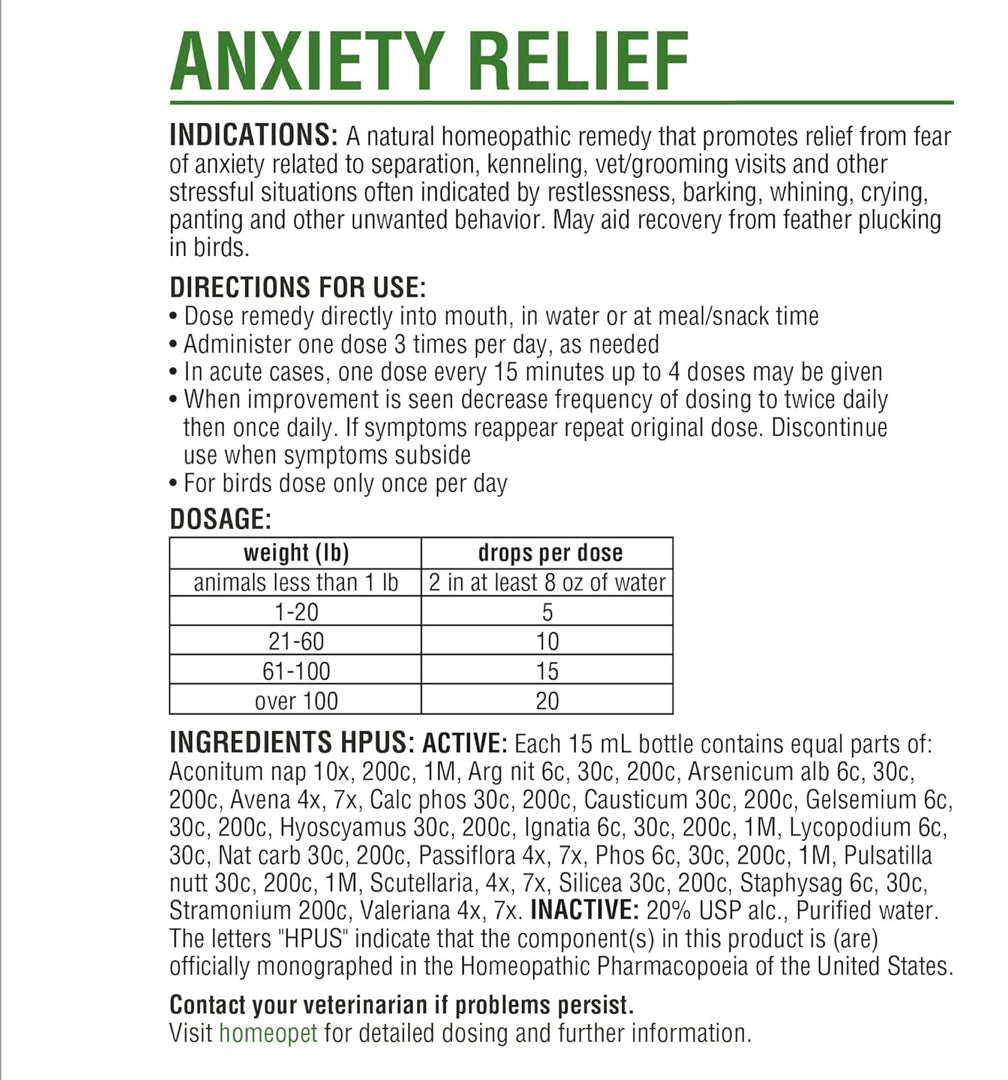 HomeoPet Anxiety Relief Medicine for Pets, Natural Anxiety Relief for Dogs and Cats, Cat and Dog Calming 15 ml