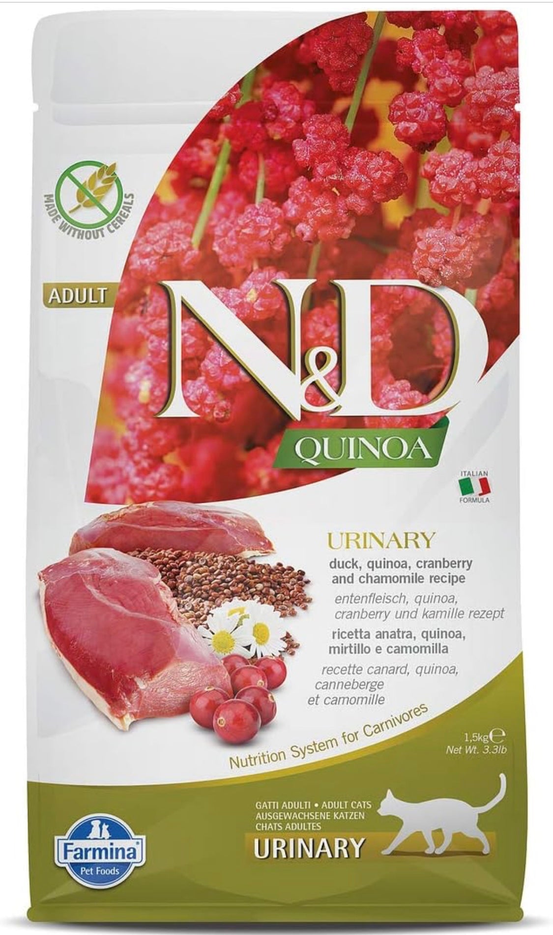 Farmina N&D, Quinoa Urinary Duck Formula Adult Dry Cat Food, 3.3lb