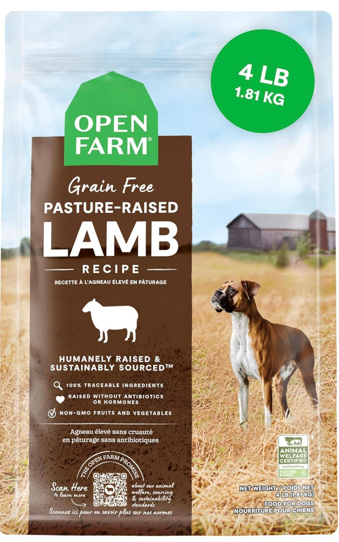 Open Farm, Grain-Free Dry Dog Food, Complete & Balanced Kibble, Sustainably & Ethically Sourced Ingredients, Non-GMO Veggies & Superfoods Support Overall Health, Pasture Raised Lamb Recipe, 4lb Bag