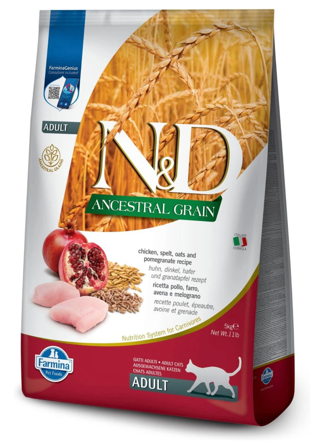 Farmina N&D Ancestral Grain Chicken & Pomegranate Recipe Adult Cat Dry Food, 11-lb bag