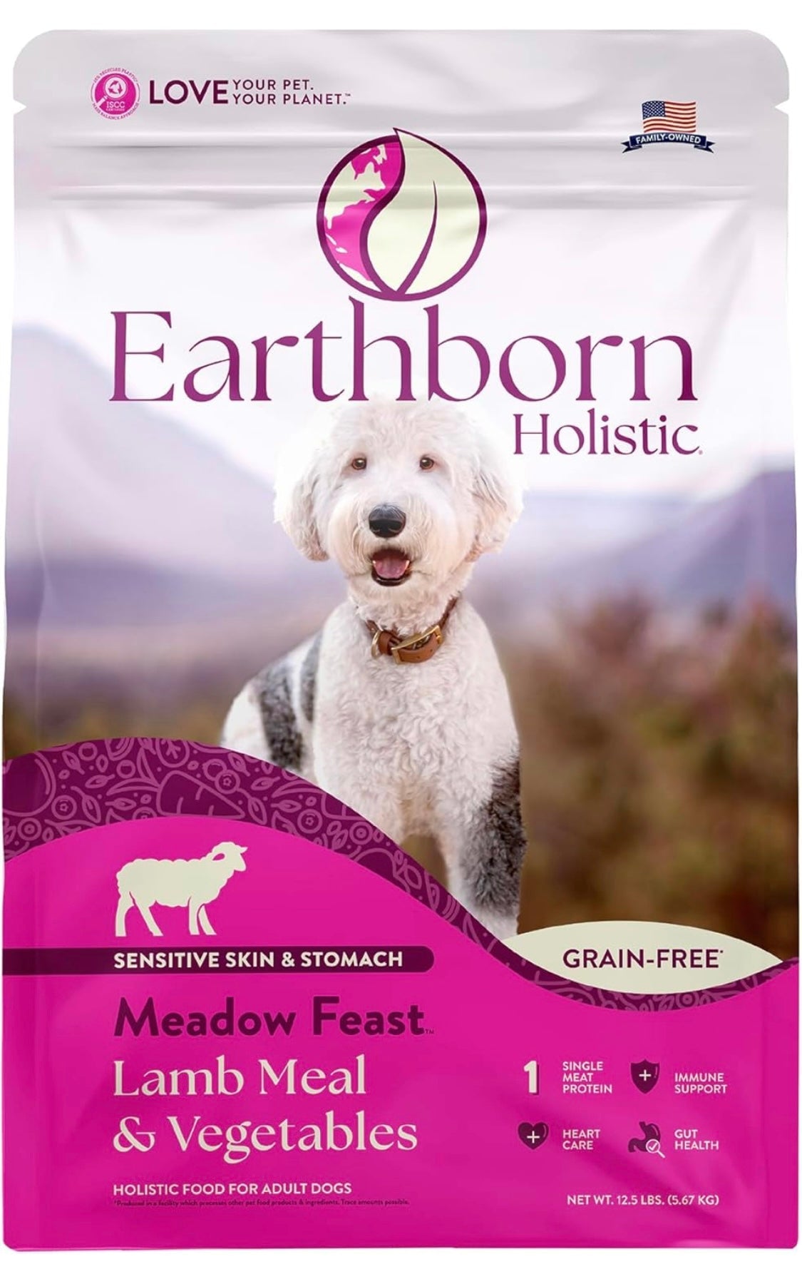 Earthborn Holistic Meadow Feast Lamb Meal & Vegetables Grain-Free Sensitive Skin & Stomach Dry Food for Adult Dogs (12.5 lb. Bag)