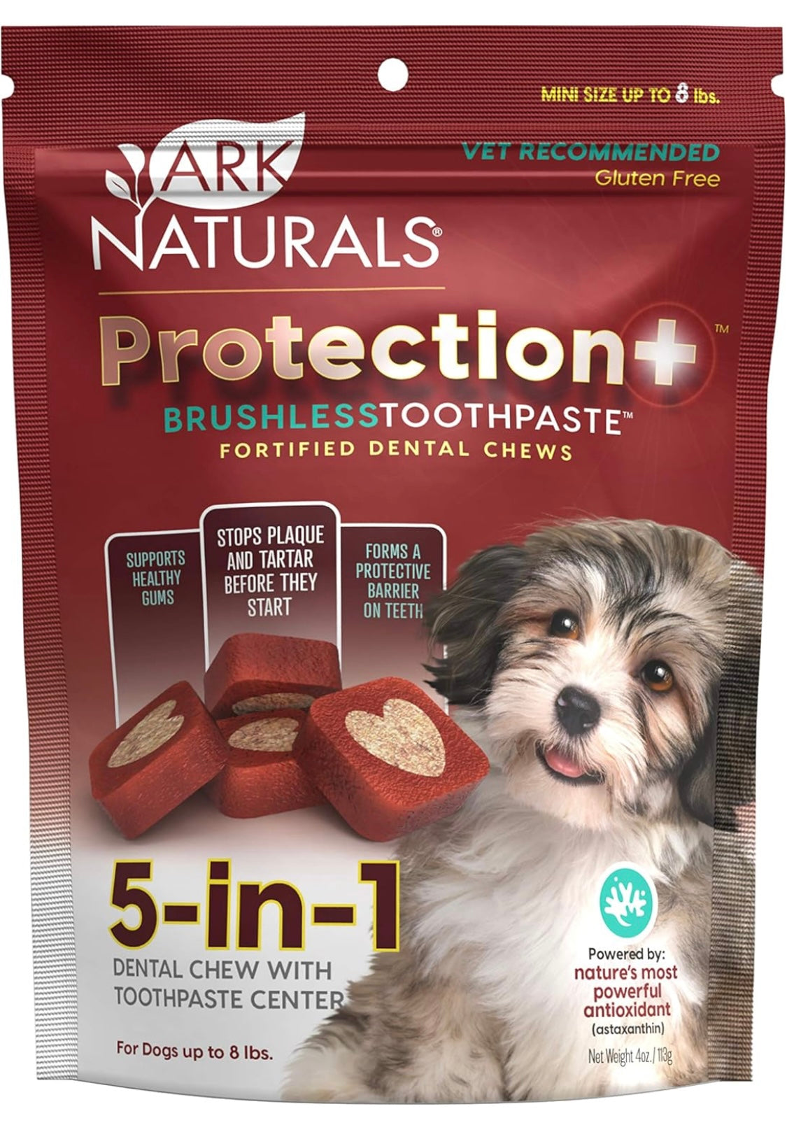 ARK NATURALS Protection+ Brushless Toothpaste – Mini Breeds, 4oz Bag – Dog Dental Chew with Toothpaste Center – Prevent Plaque & Tartar and Freshen Breath with Dental Chews for Dogs