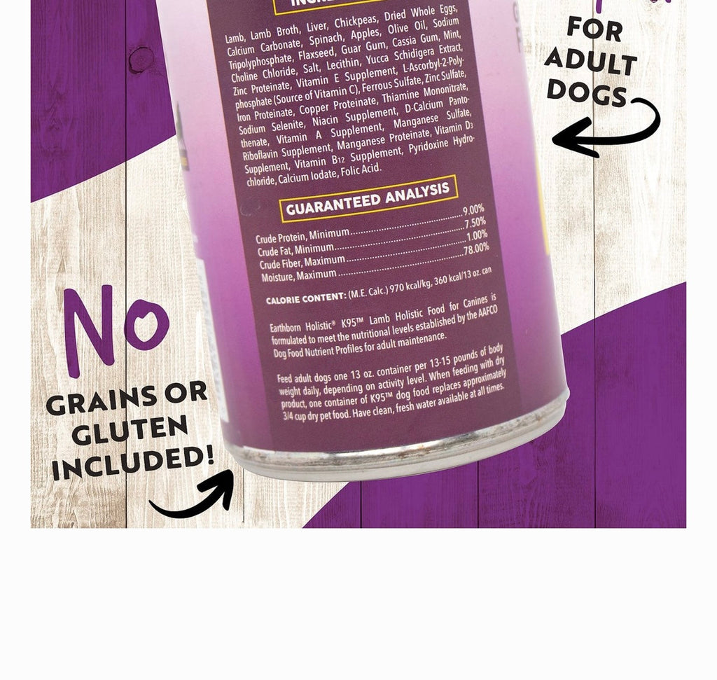 Earthborn Holistic K95 Lamb Recipe Grain-Free Canned Dog Food, 13-oz