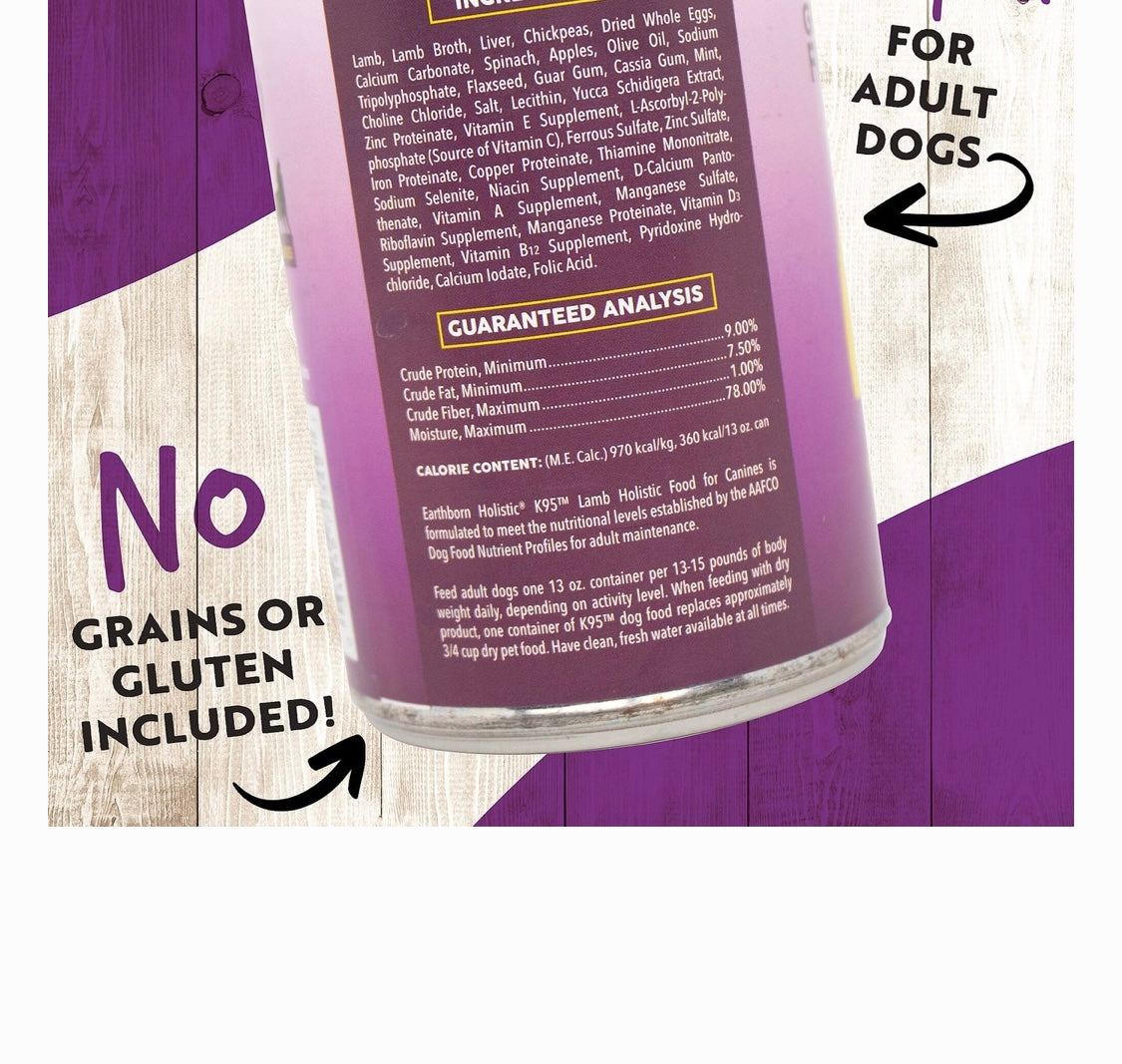 Earthborn Holistic K95 Lamb Recipe Grain-Free Canned Dog Food, 13-oz