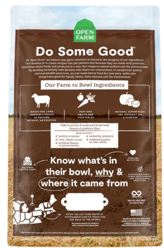 OPEN FARM GRAIN FREE DRY DOG FOOD - LAMB 22 lbs