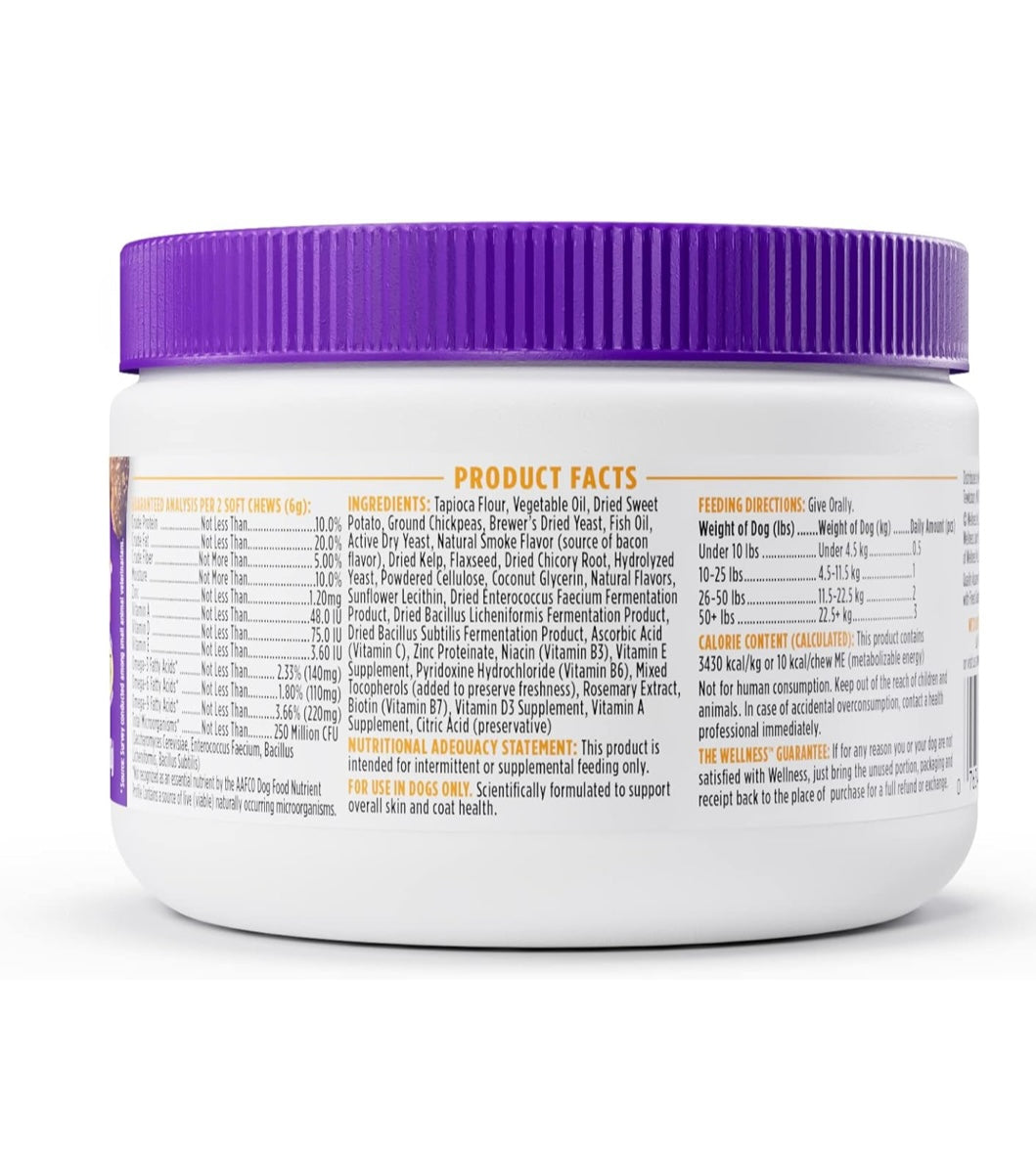 Wellness Barkin' Bacon Flavored Soft Chew Skin & Coat Supplements for Dogs, 45 Count