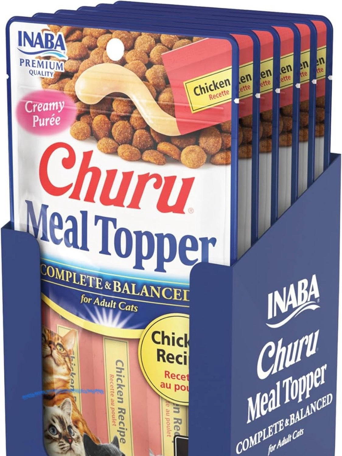 INABA Churu Meal Topper for Cats, Complete & Balanced, Creamy, Lickable Purée Cat Food Topper, 0.5 Ounce Tube,(4 per Pack), Chicken Recipe