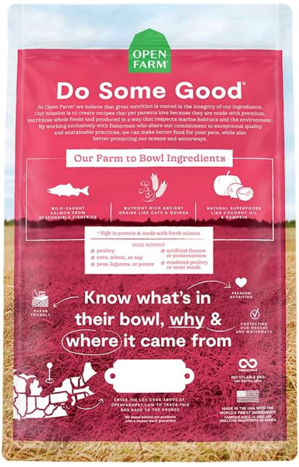 Open Farm, Ancient Grains Dry Dog Food, Protein-Rich & Nutrient Dense, 90% Animal Protein Mixed with Non-GMO Fruits, Veggies and Superfoods, Wild Caugh Salmon Recipe, 4lb Bag