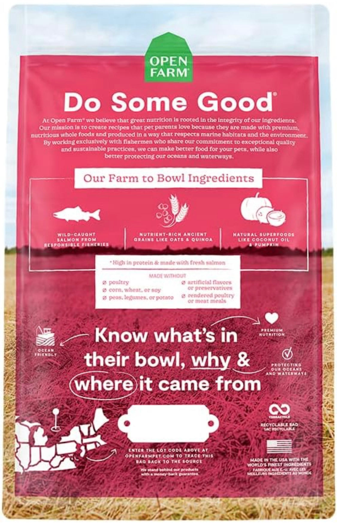 Open Farm, Ancient Grains Dry Dog Food, Protein-Rich & Nutrient Dense, 90% Animal Protein Mixed with Non-GMO Fruits, Veggies and Superfoods, Wild Caugh Salmon Recipe, 4lb Bag