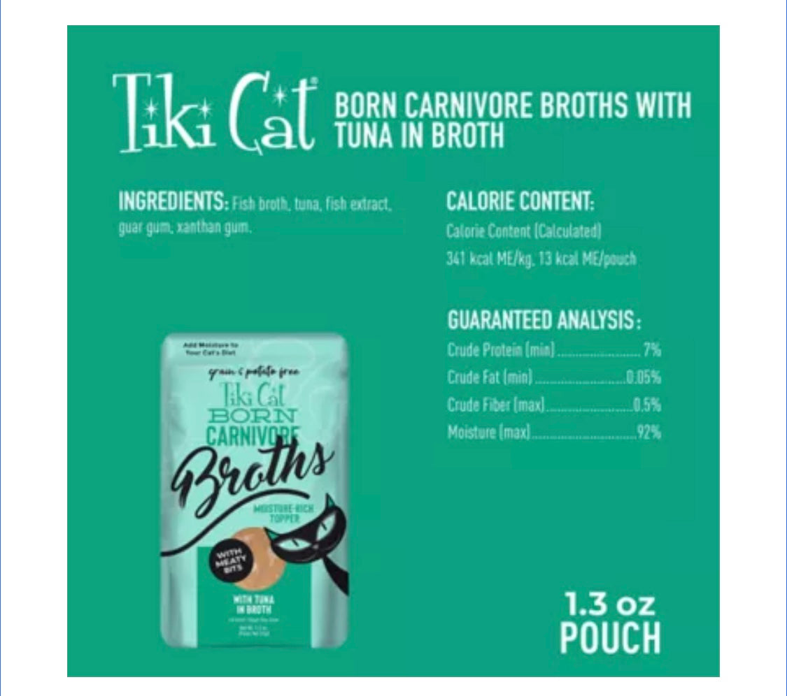 Tiki Cat® Born Carnivore® Broths Wet Cat Food Topper - Non-GMO, Grain Free, 1.3oz tuna