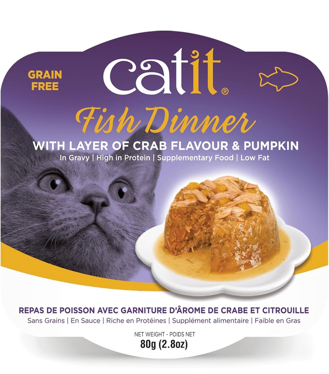 Catit Fish Dinner with Crab Flavor & Pumpkin – Hydrating and Healthy Wet Cat Food for Cats of All Ages