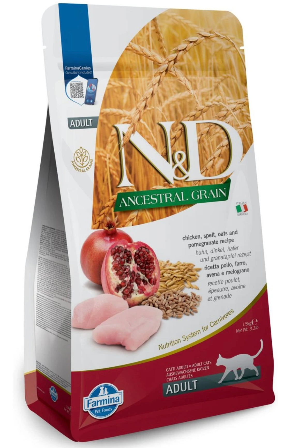 Farmina Natural & Delicious Chicken & Ancestral Low-Grain Formula Dry Cat Food, 3.3-lb bag