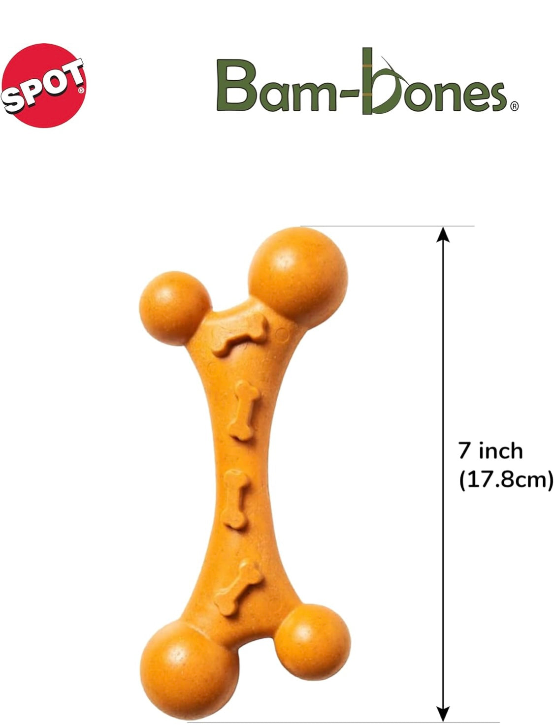 SPOT Bam-Bones Nubby Bone - Made with Strong Bamboo Fiber, Durable Long Lasting Chew Toy for Light to Moderate Chewers for Dogs & Teething Puppies Under 40lbs, 7in Allergen Free Peanut Butter Flavor