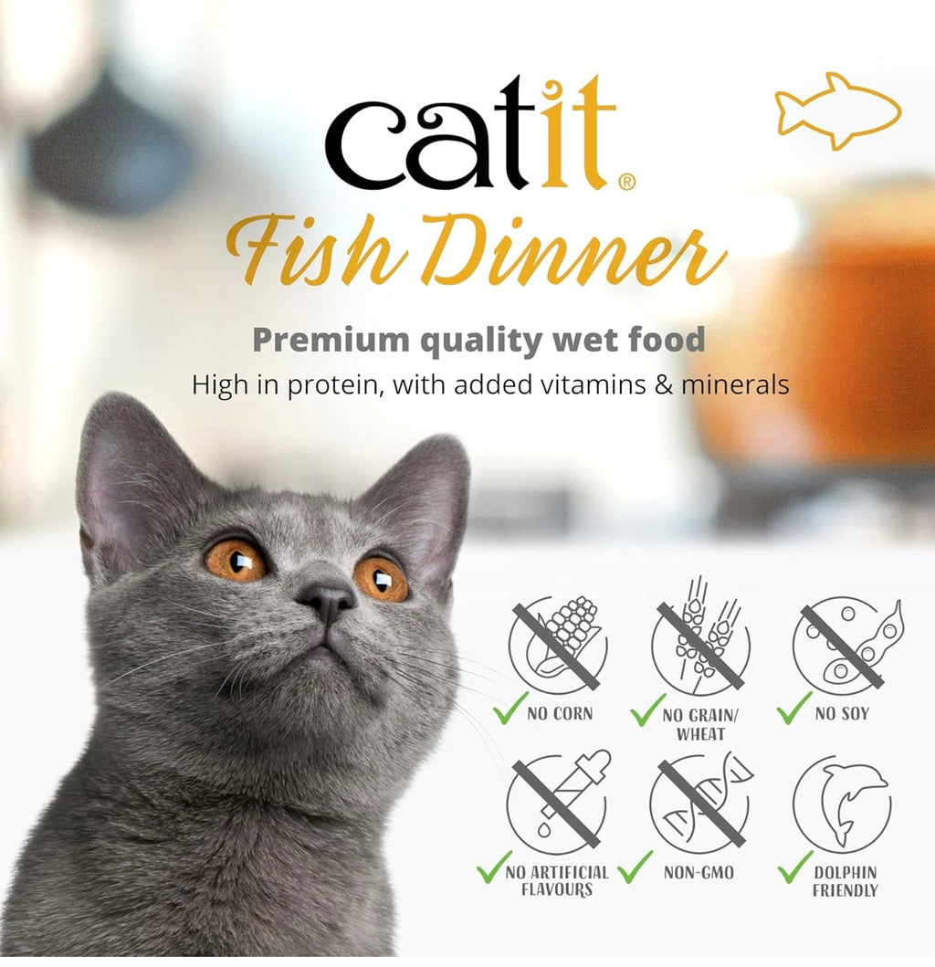Catit Fish Dinner with Crab Flavor & Pumpkin – Hydrating and Healthy Wet Cat Food for Cats of All Ages
