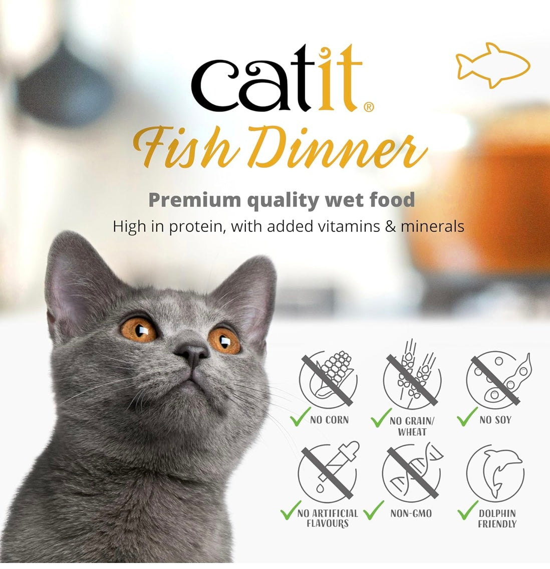 Catit Fish Dinner with Crab Flavor & Pumpkin – Hydrating and Healthy Wet Cat Food for Cats of All Ages