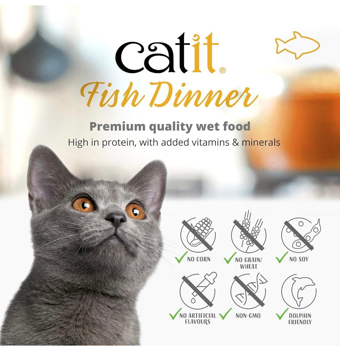 Catit Fish Dinner with Salmon & Green Beans – Hydrating and Healthy Wet Cat Food for Cats of All Ages