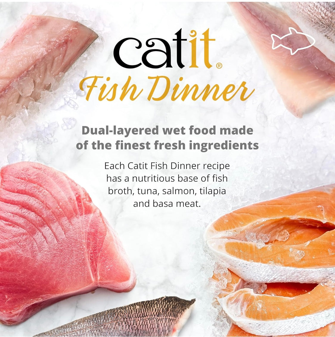 Catit Fish Dinner with Salmon & Green Beans – Hydrating and Healthy Wet Cat Food for Cats of All Ages