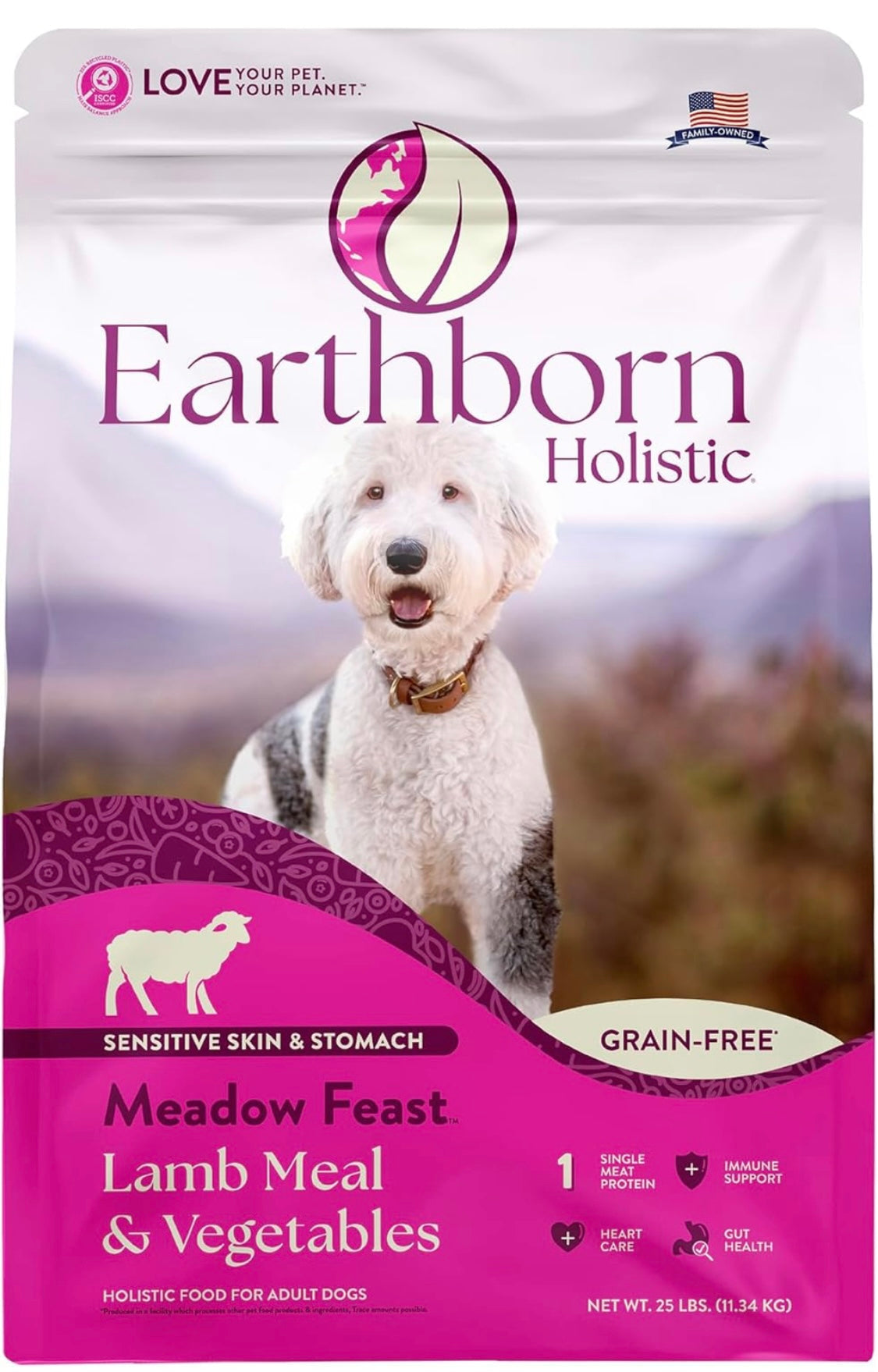 Earthborn Holistic Meadow Feast Lamb Meal & Vegetables Grain-Free Sensitive Skin & Stomach Dry Food for Adult Dogs (25 lb. Bag)