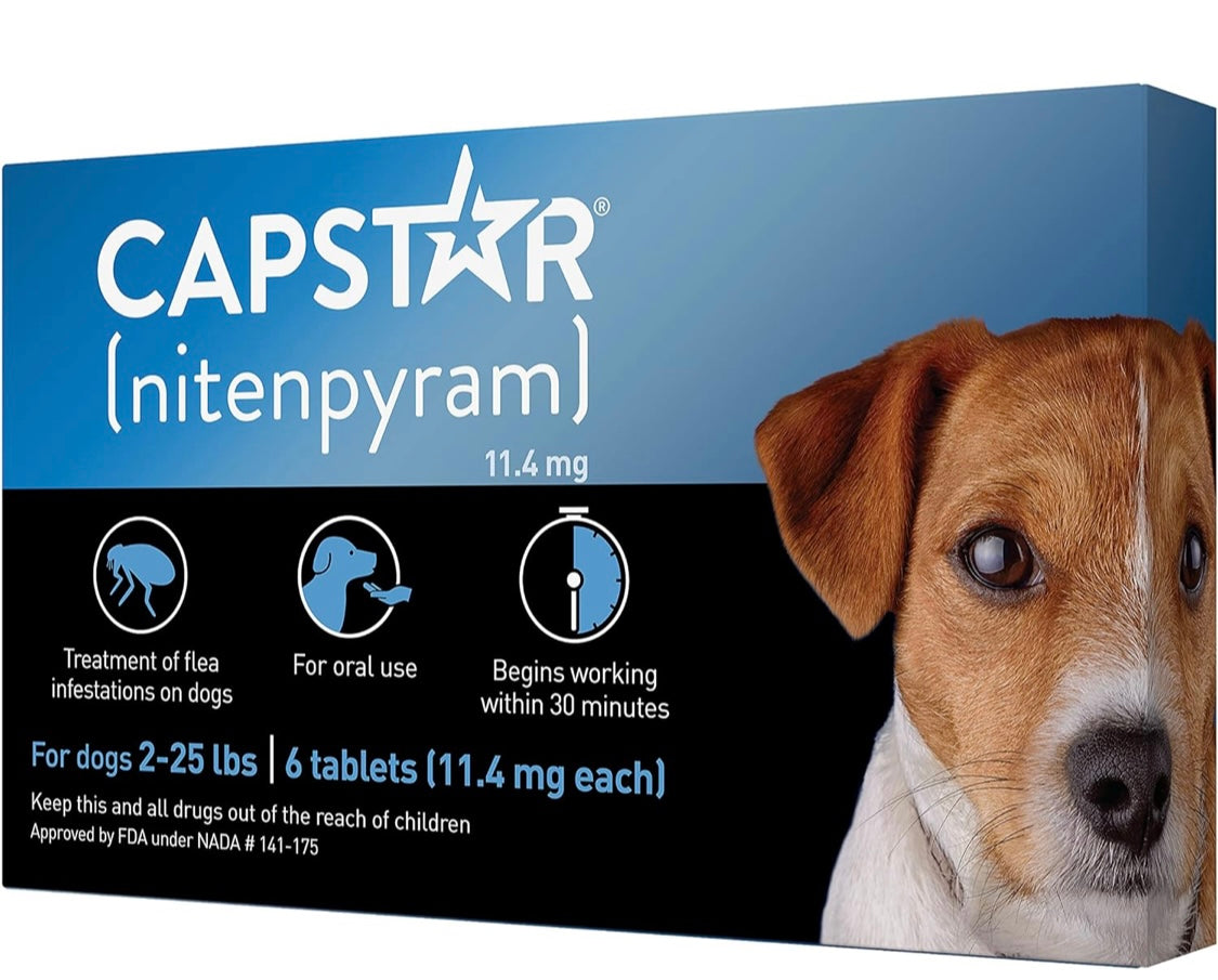 Capstar(nitenpyram) for Dogs Fast-Acting Oral Flea Treatment for Dogs 2-25 lbs, Vet-Recommended Medication Tablets Start Killing in 30 Minutes, 6 Doses