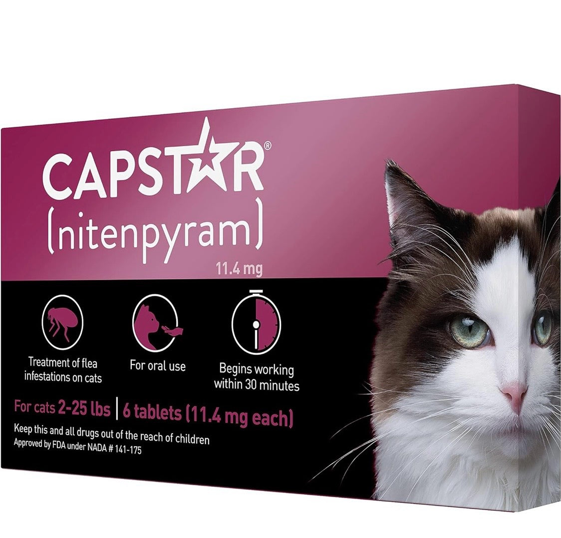 Capstar (nitenpyram) for Cats, Fast-Acting Oral Flea Treatment for Cats 2-25 lbs, Vet-Recommended Flea Medication Tablets Start Killing Fleas in 30 Minutes, 6 Doses