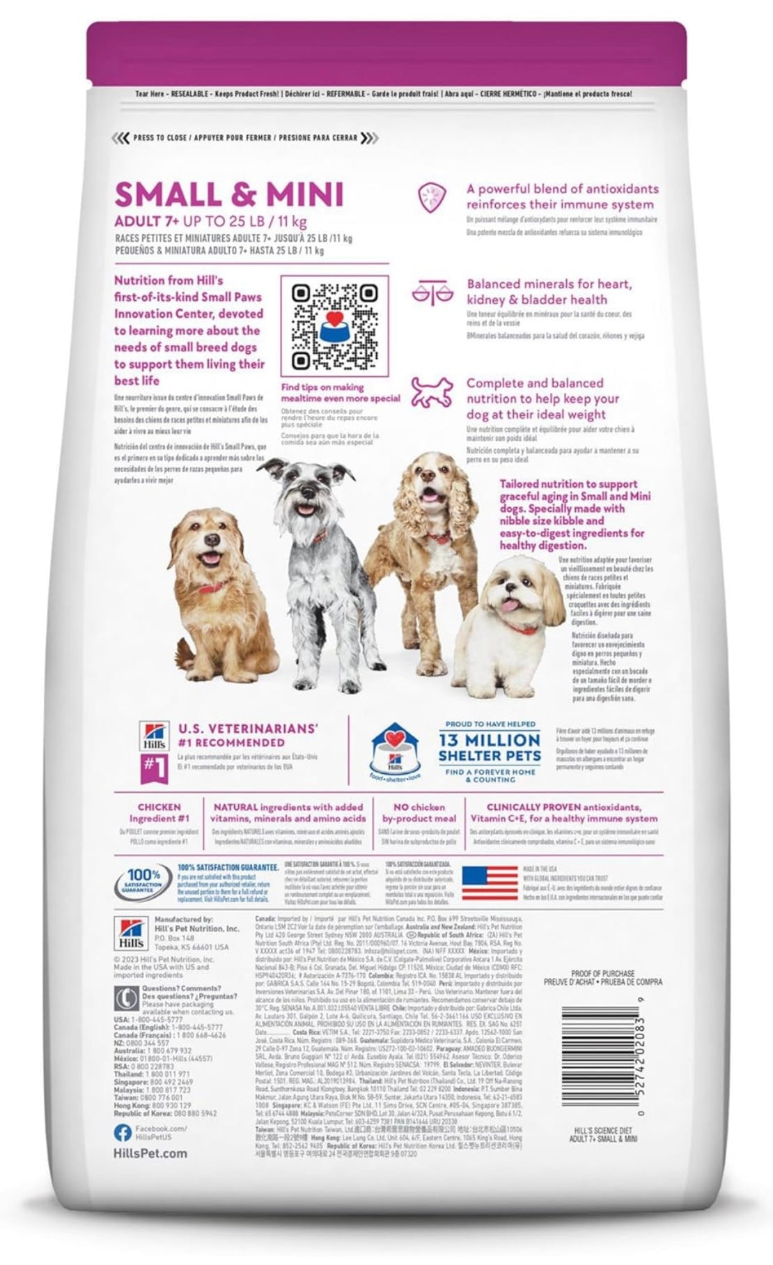 Hill's Science Diet Small & Mini, Senior Adult 7+, Small & Mini Breeds Senior Premium Nutrition, Dry Dog Food, Chicken, Brown Rice, & Barley, 4.5 lb Bag