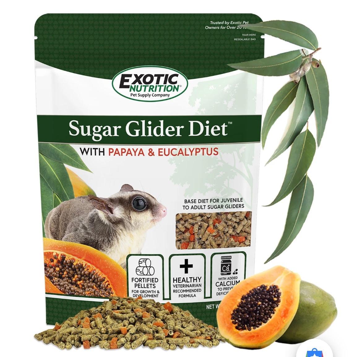 sugar glider diet with papaya and eucalyptus 2 lbs