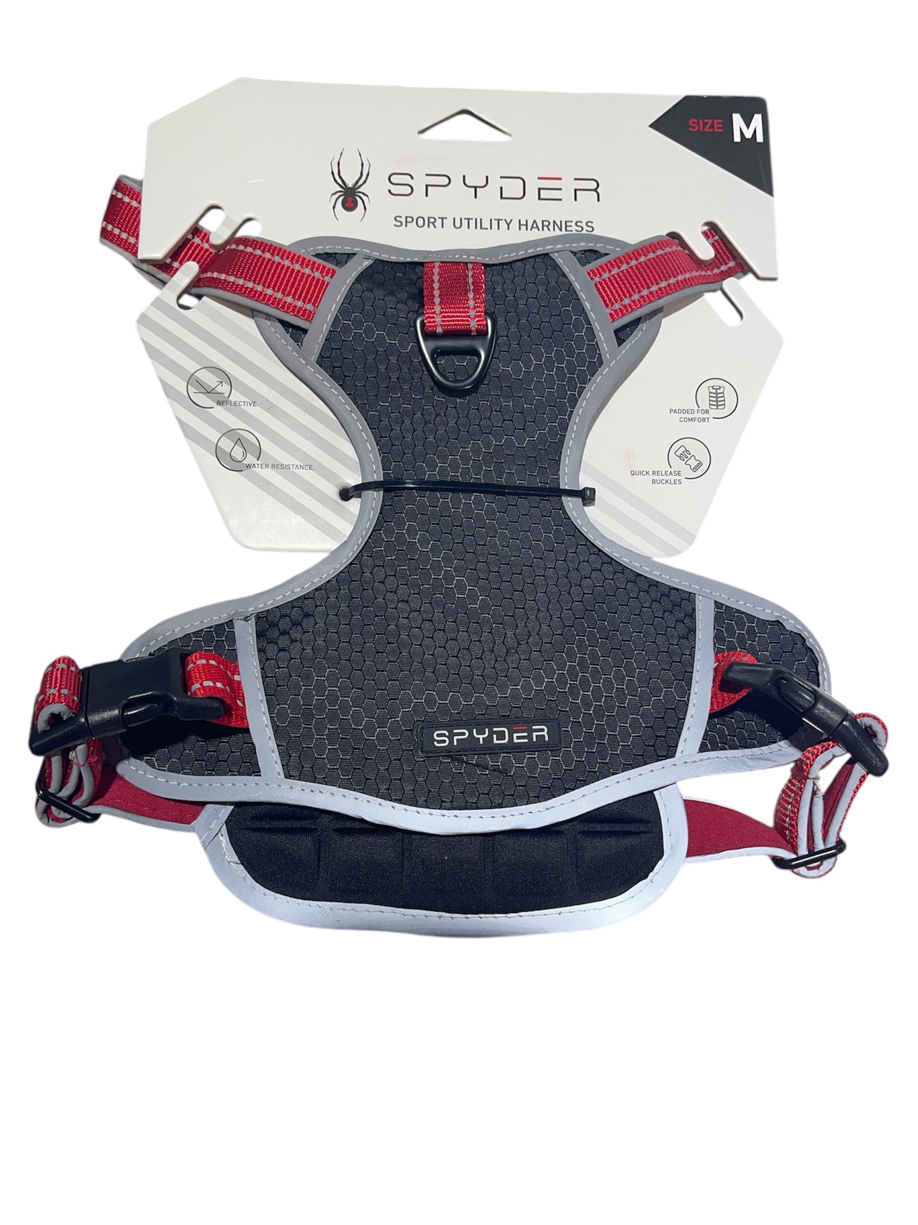 spyder sport utility harness reflective water resistance padded comfort quick release buckles black - red