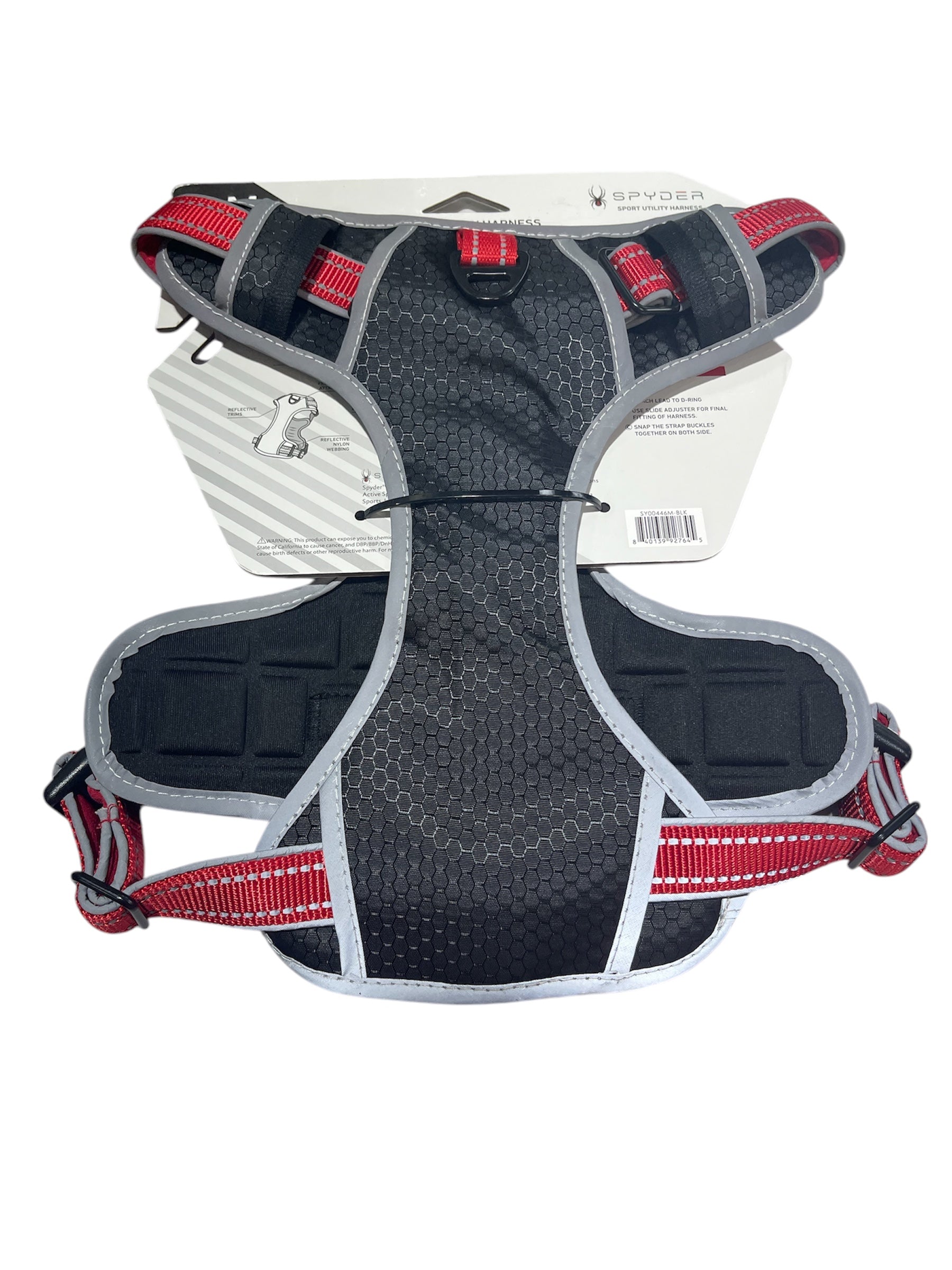 spyder sport utility harness reflective water resistance padded comfort quick release buckles black - red